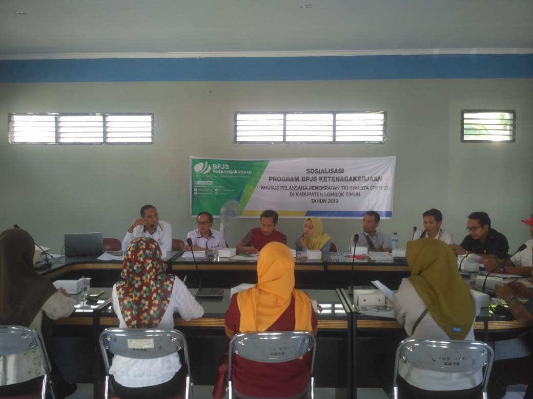 Disnakertrans Lotim Bersinergi dengan  BPJS Ketenagakerjaan Sosialisasi pada perusahaan penempatan tenaga kerja Indonesia P3MI.
